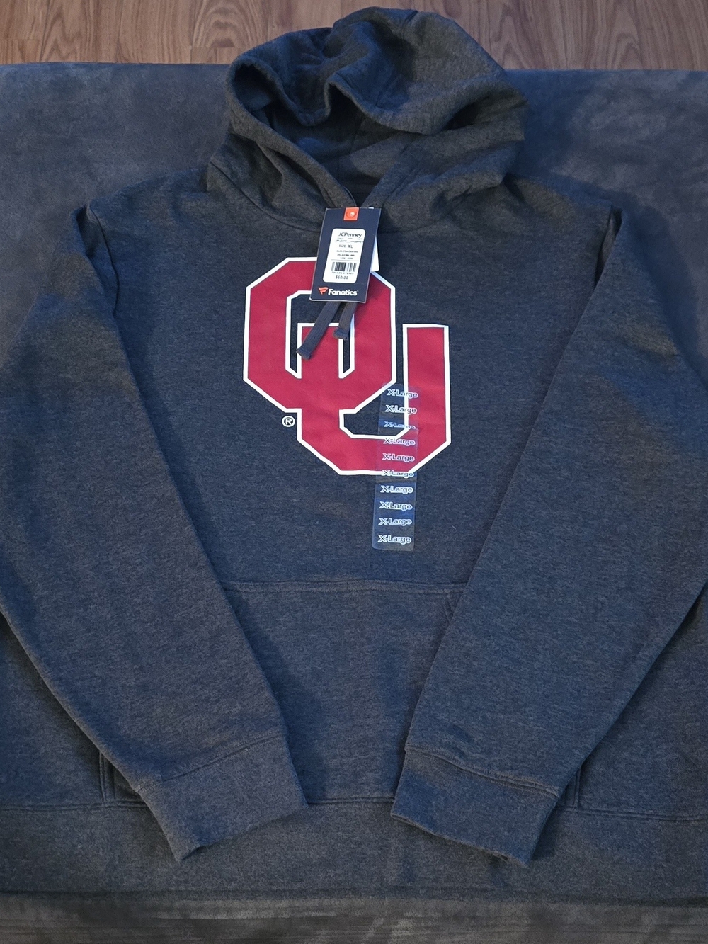 Fanatics Men's Charcoal Hoodie with Crimson OU Logo Size XL